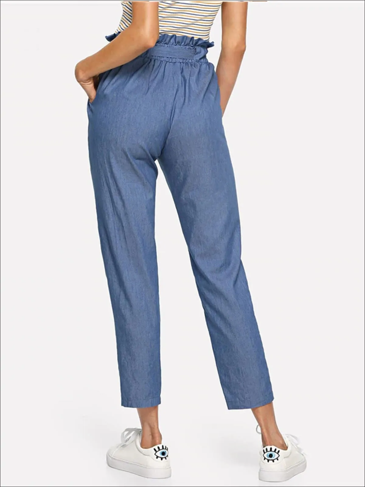 Women's Frilly Mid Waist Belted Trousers